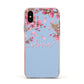 Personalised Blue Pink Blossom Apple iPhone Xs Impact Case Pink Edge on Gold Phone