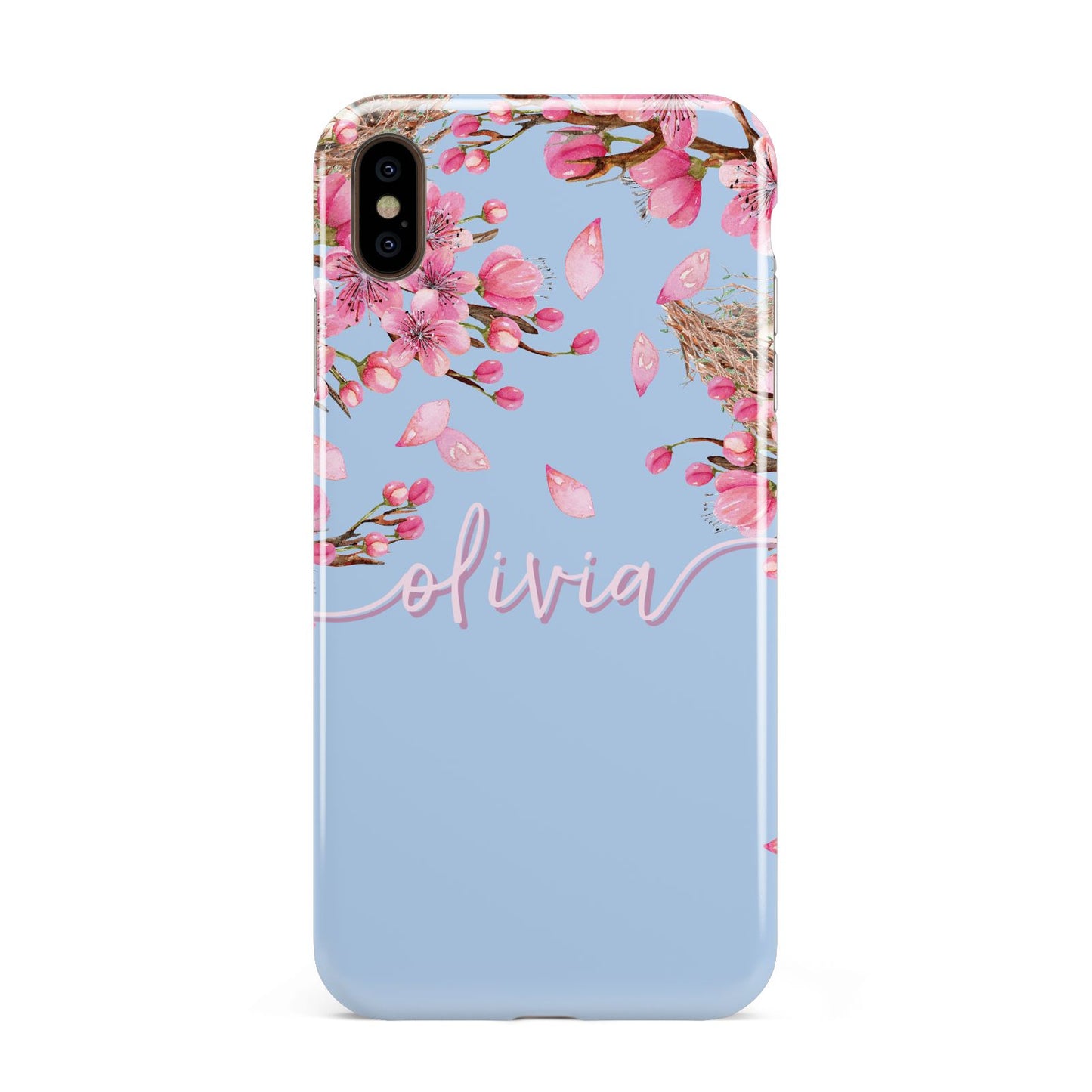 Personalised Blue Pink Blossom Apple iPhone Xs Max 3D Tough Case