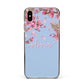 Personalised Blue Pink Blossom Apple iPhone Xs Max Impact Case Black Edge on Gold Phone