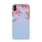 Personalised Blue Pink Blossom Apple iPhone Xs Max Impact Case White Edge on Gold Phone