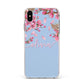 Personalised Blue Pink Blossom Apple iPhone Xs Max Impact Case White Edge on Silver Phone