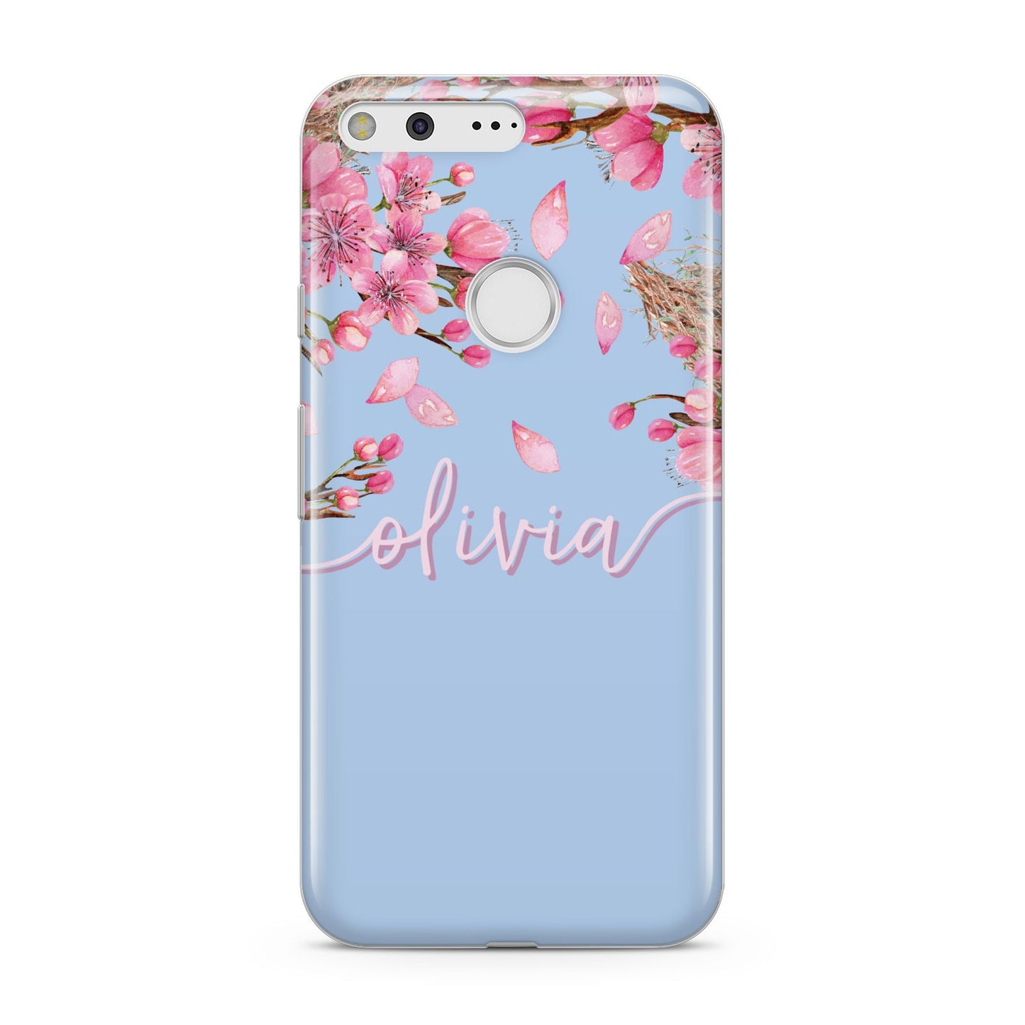 Personalised Blue Pink Blossom Google Pixel Case