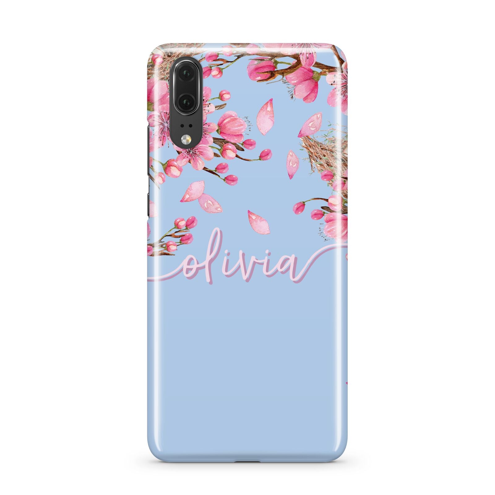 Personalised Blue Pink Blossom Huawei P20 Phone Case