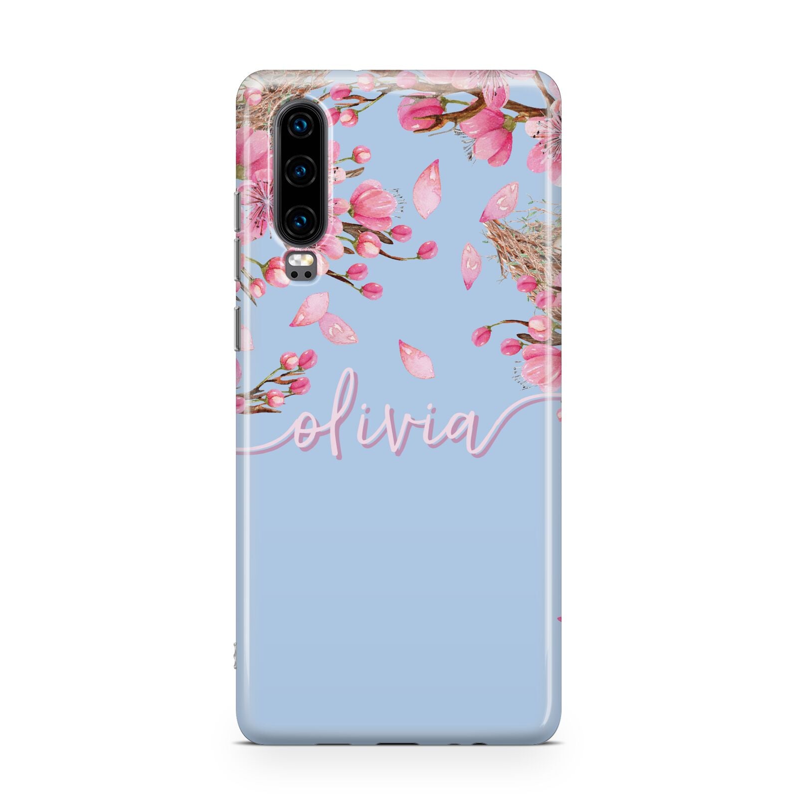 Personalised Blue Pink Blossom Huawei P30 Phone Case
