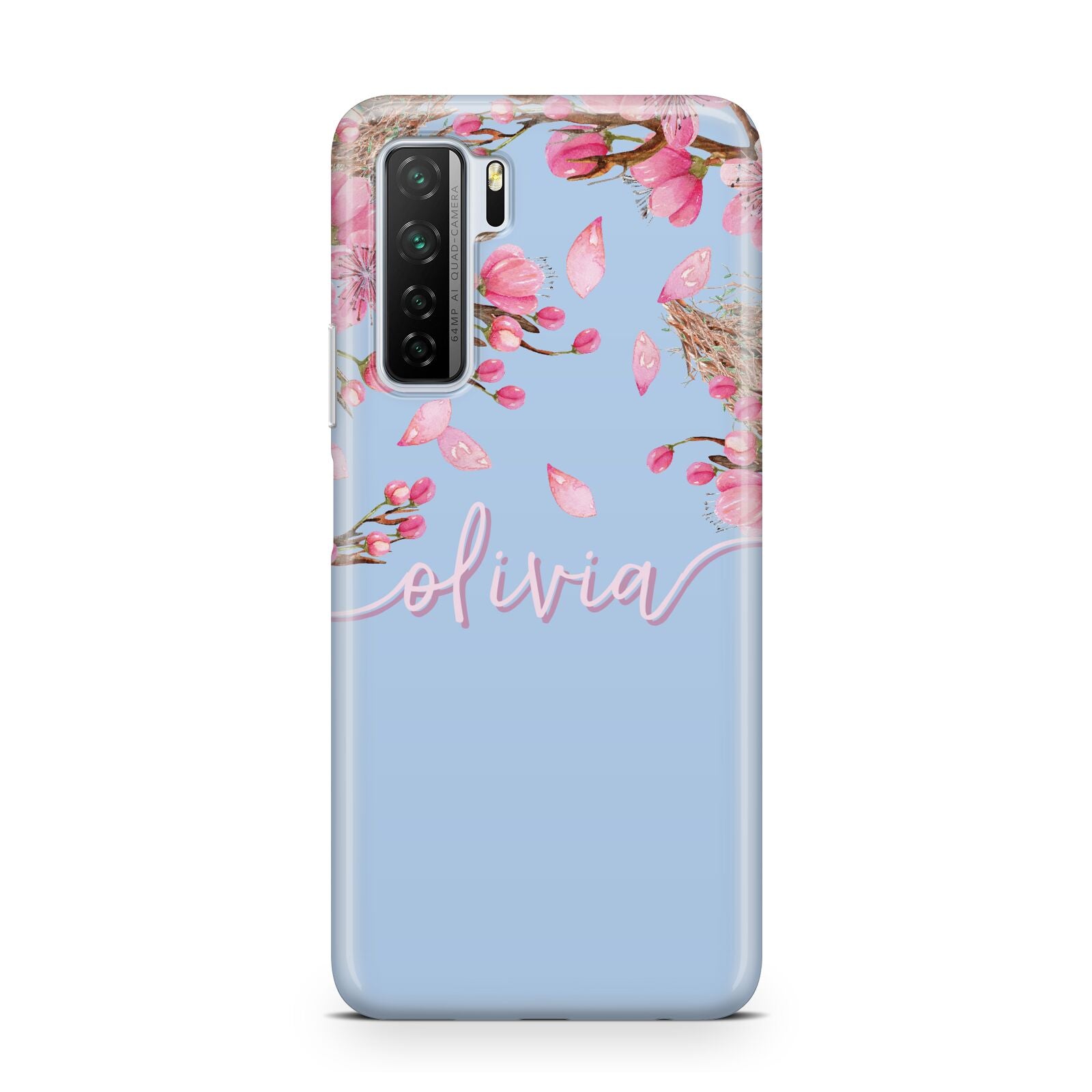 Personalised Blue Pink Blossom Huawei P40 Lite 5G Phone Case