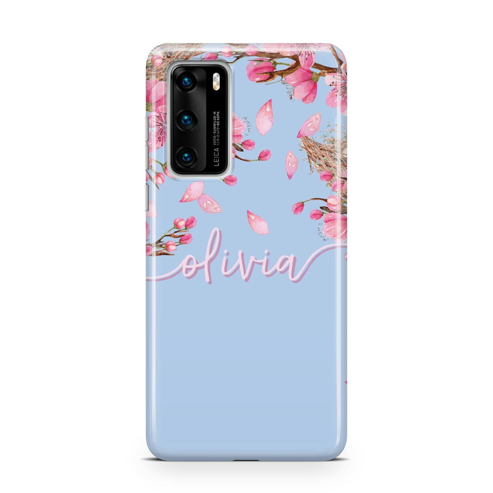 Personalised Blue Pink Blossom Huawei P40 Phone Case