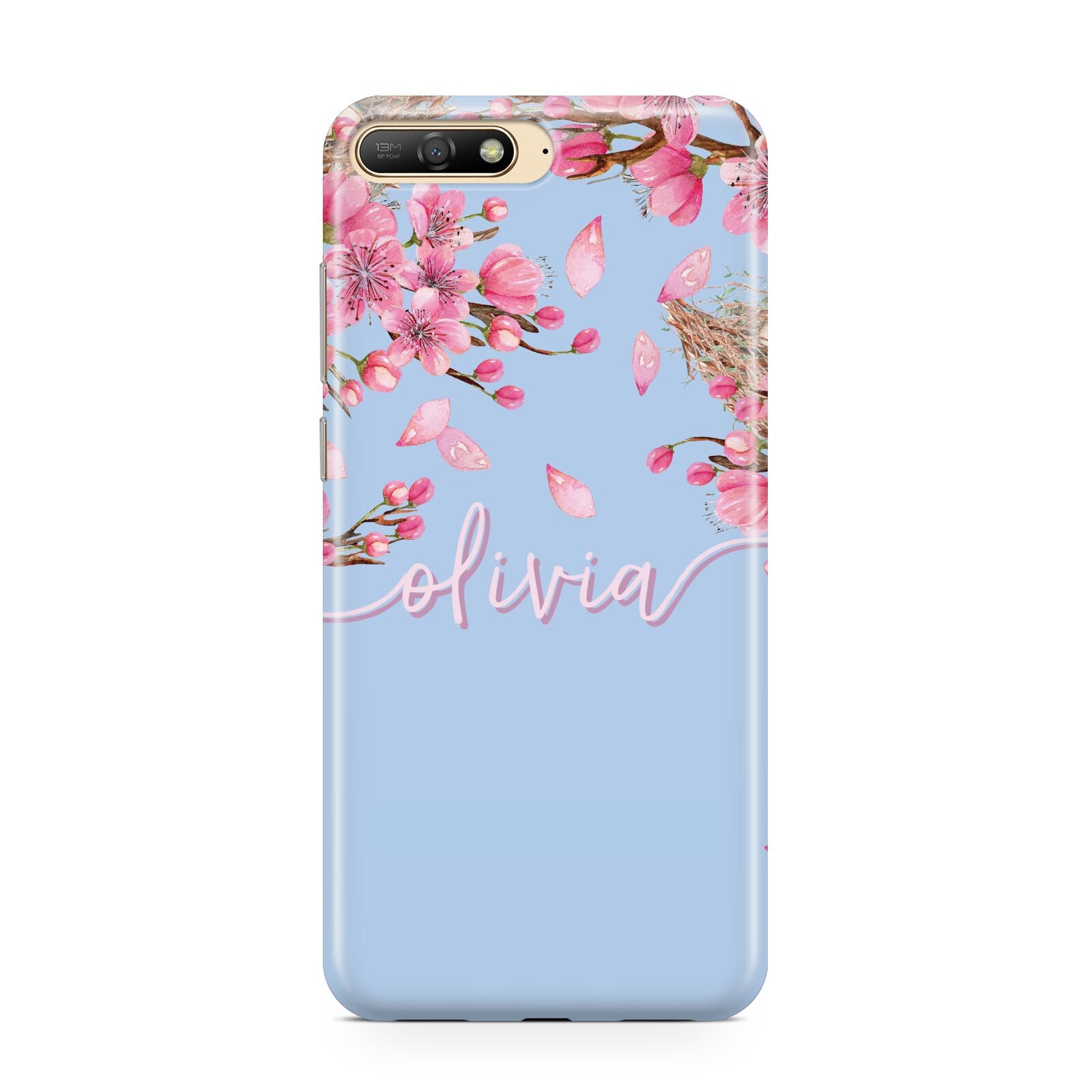 Personalised Blue Pink Blossom Huawei Y6 2018