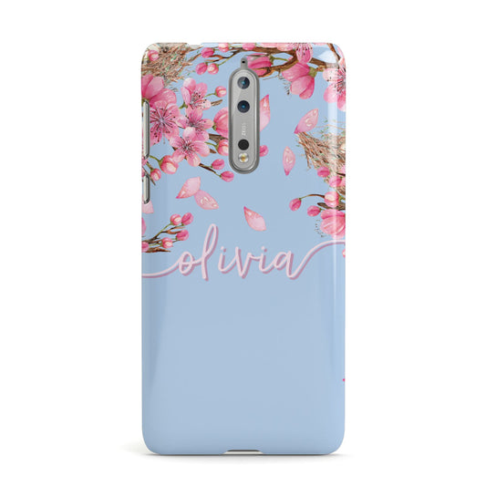 Personalised Blue Pink Blossom Nokia Case