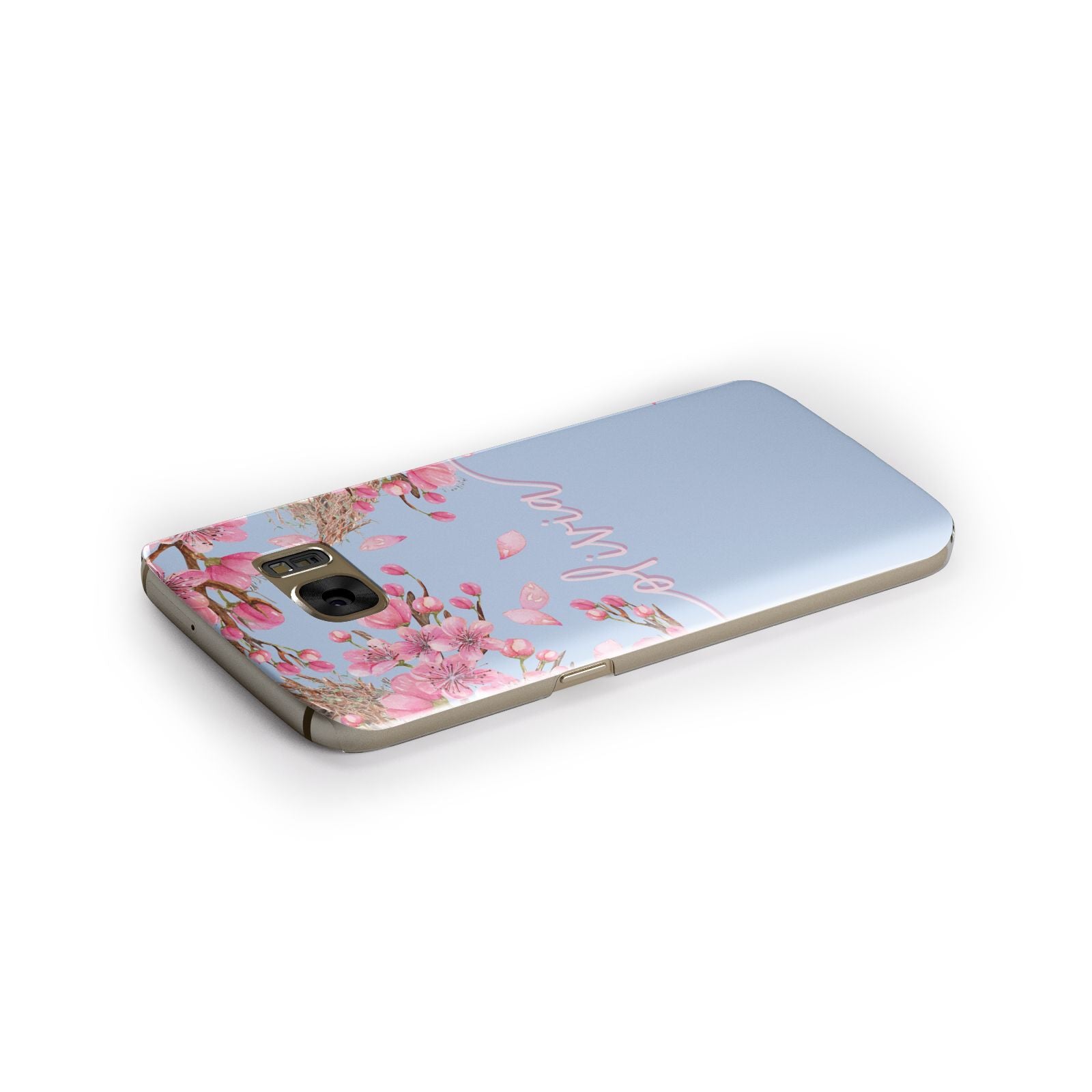 Personalised Blue Pink Blossom Samsung Galaxy Case Side Close Up