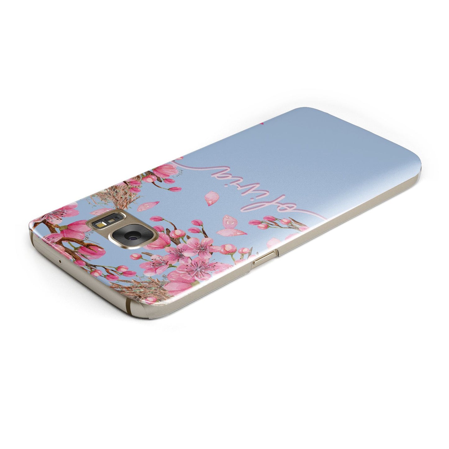 Personalised Blue Pink Blossom Samsung Galaxy Case Top Cutout