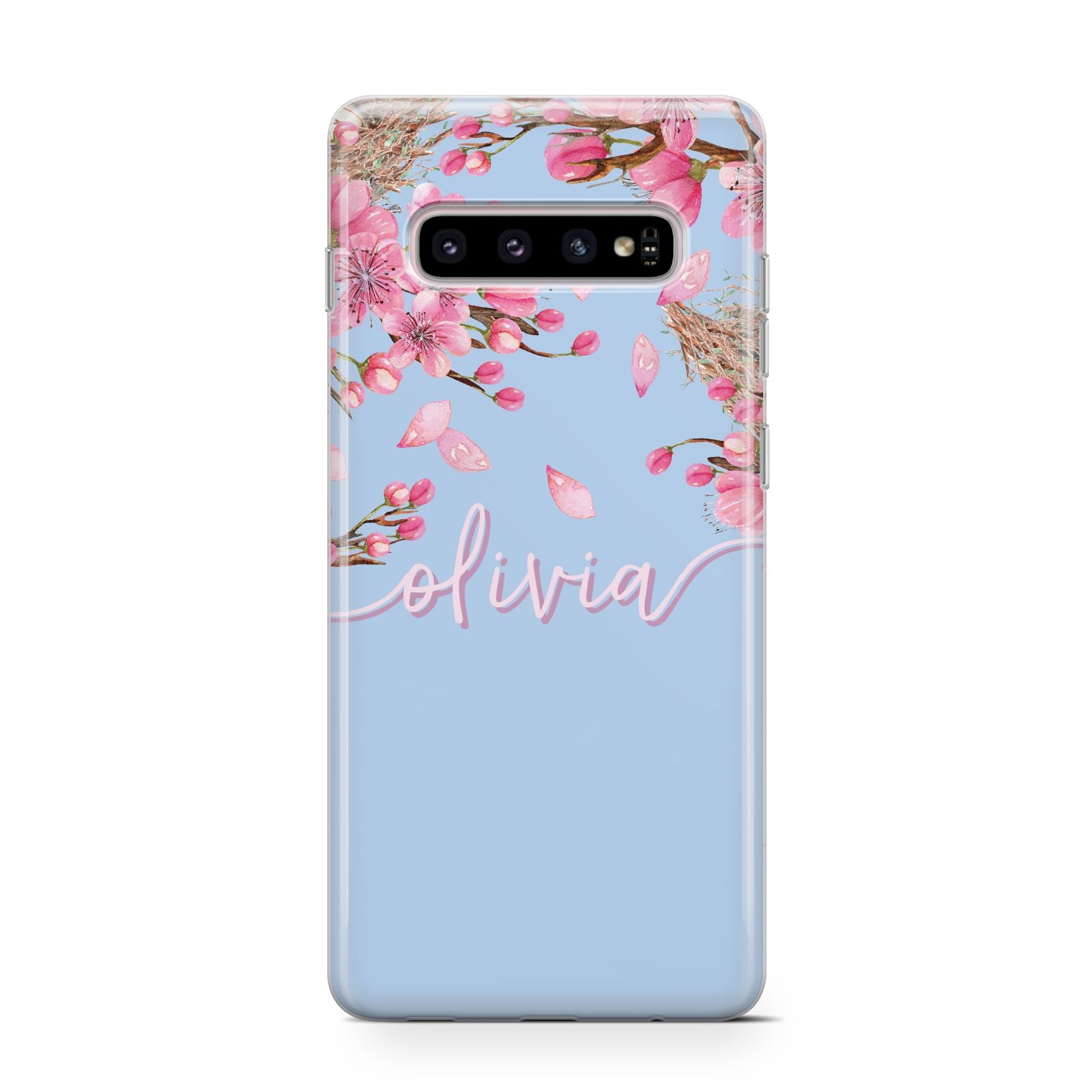 Personalised Blue Pink Blossom Samsung Galaxy S10 Case