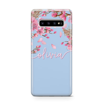 Personalised Blue Pink Blossom Samsung Galaxy S10 Case