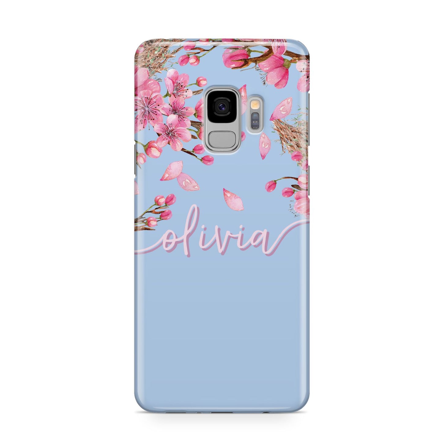 Personalised Blue Pink Blossom Samsung Galaxy S9 Case