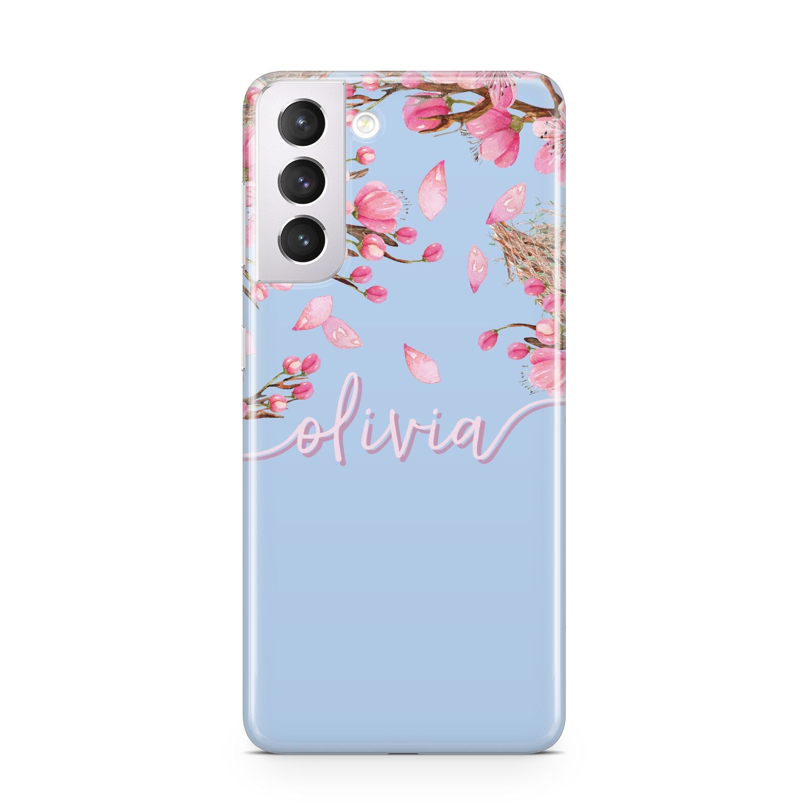 Personalised Blue Pink Blossom Samsung S21 Case