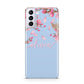 Personalised Blue Pink Blossom Samsung S21 Plus Case