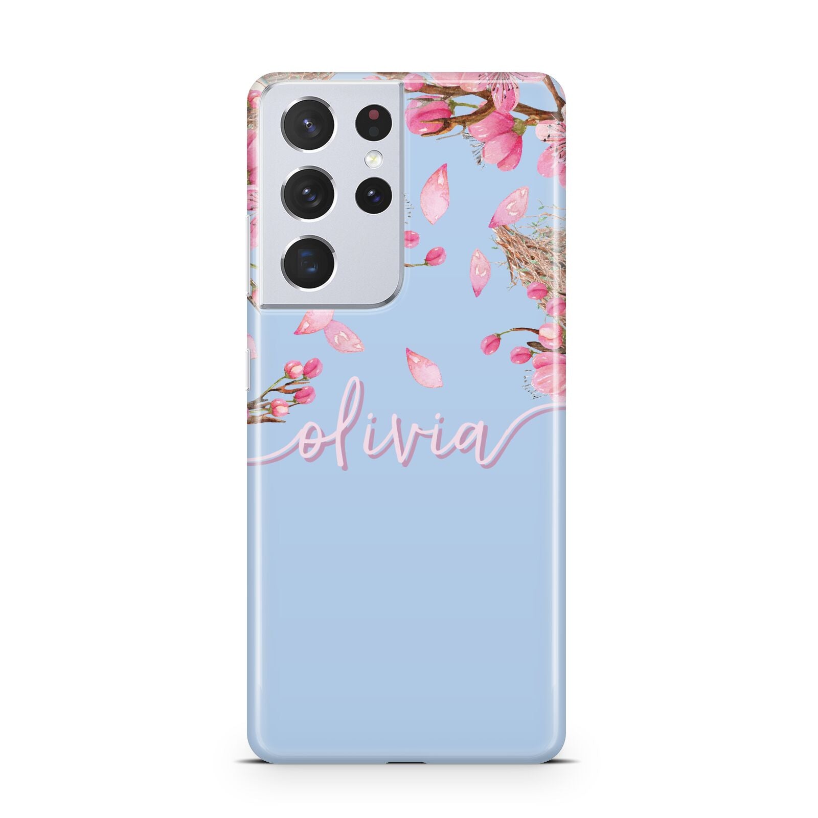 Personalised Blue Pink Blossom Samsung S21 Ultra Case