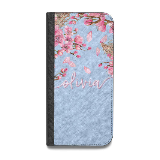 Personalised Blue Pink Blossom Vegan Leather Flip iPhone Case