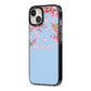 Personalised Blue Pink Blossom iPhone 13 Black Impact Case Side Angle on Silver phone