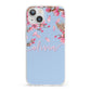 Personalised Blue Pink Blossom iPhone 13 Clear Bumper Case