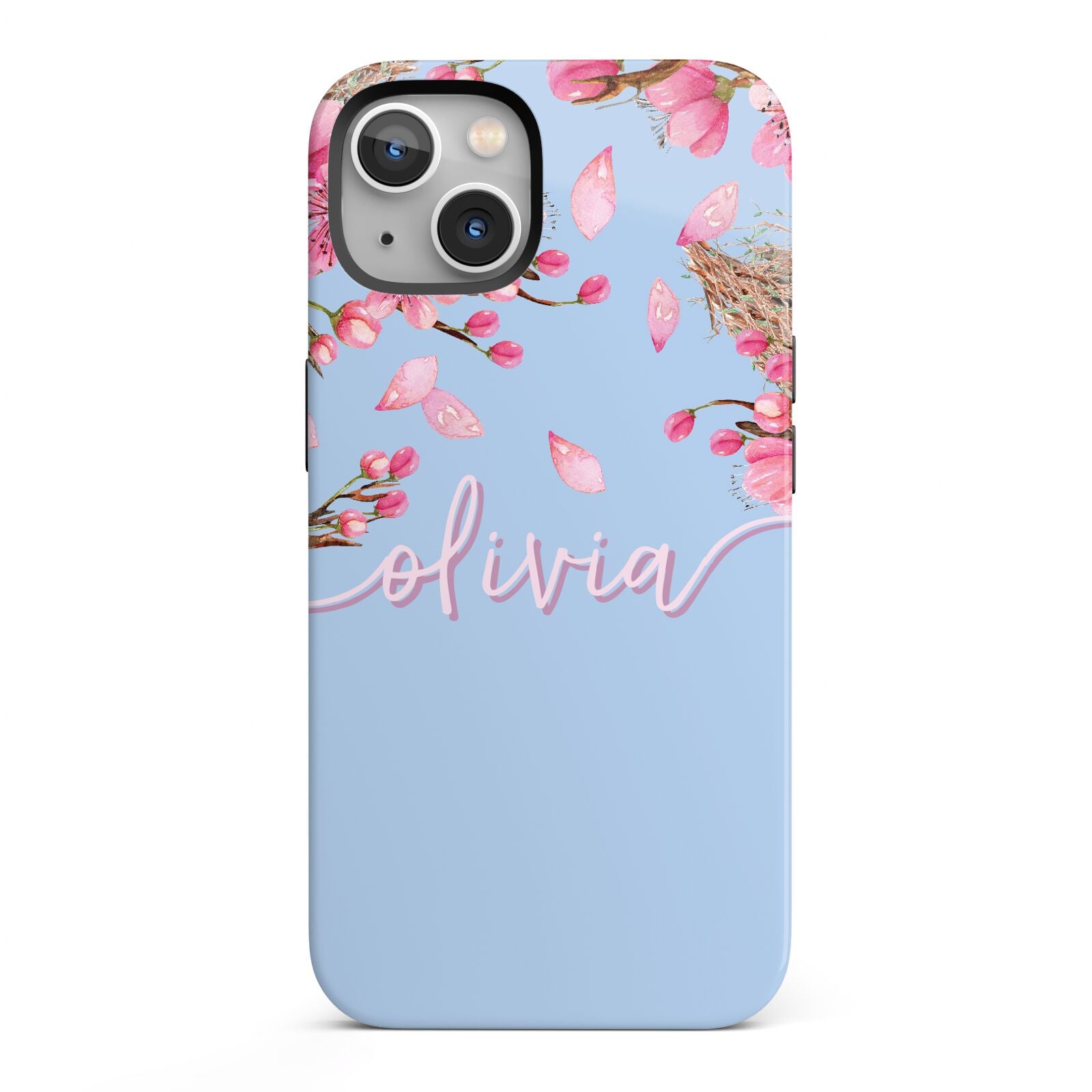 Personalised Blue Pink Blossom iPhone 13 Full Wrap 3D Tough Case