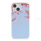 Personalised Blue Pink Blossom iPhone 13 Mini Clear Bumper Case