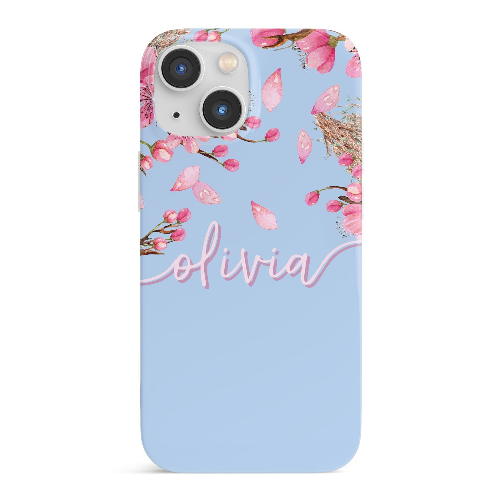 Personalised Blue Pink Blossom iPhone 13 Mini Full Wrap 3D Snap Case