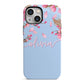Personalised Blue Pink Blossom iPhone 13 Mini Full Wrap 3D Tough Case