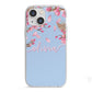 Personalised Blue Pink Blossom iPhone 13 Mini TPU Impact Case with White Edges