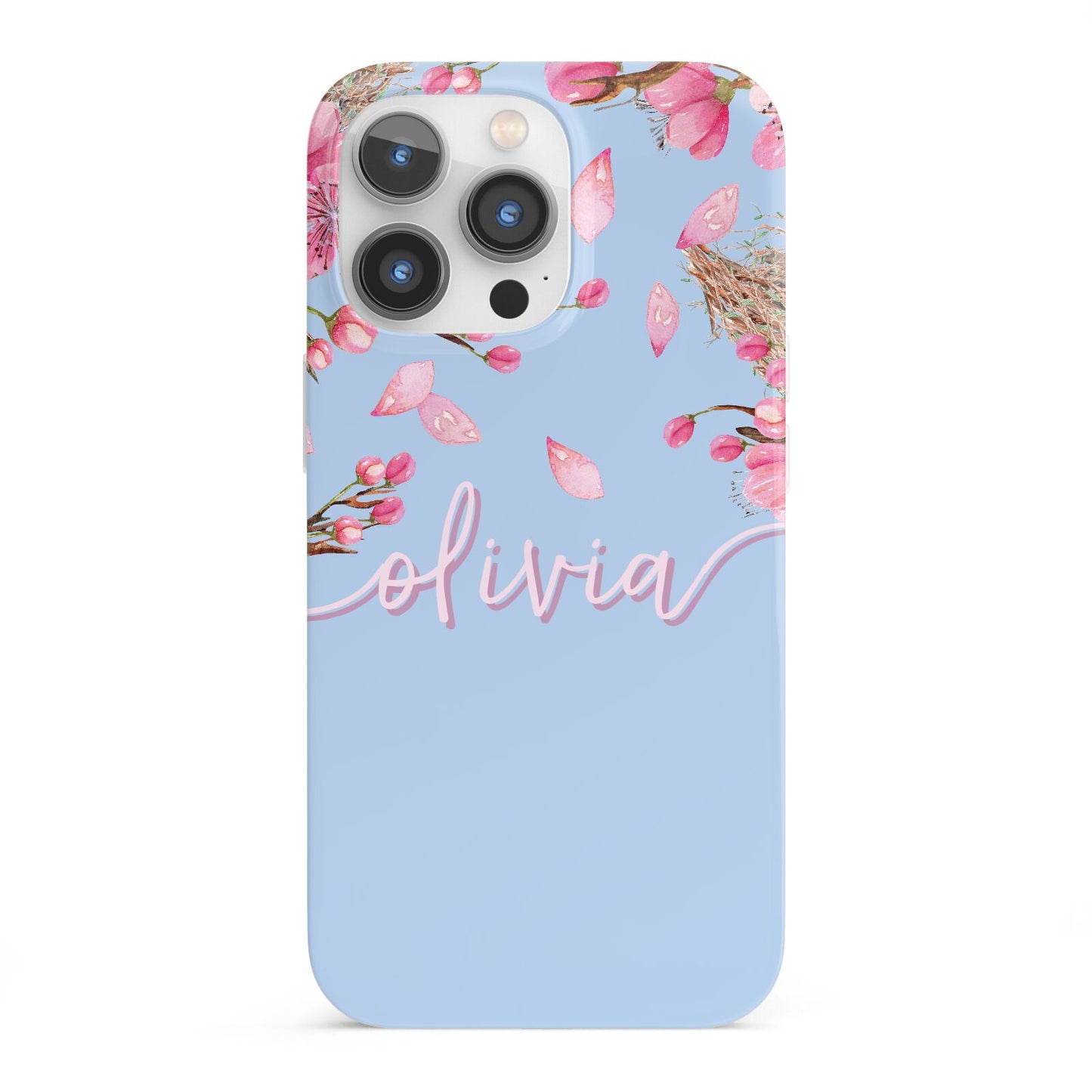 Personalised Blue Pink Blossom iPhone 13 Pro Full Wrap 3D Snap Case