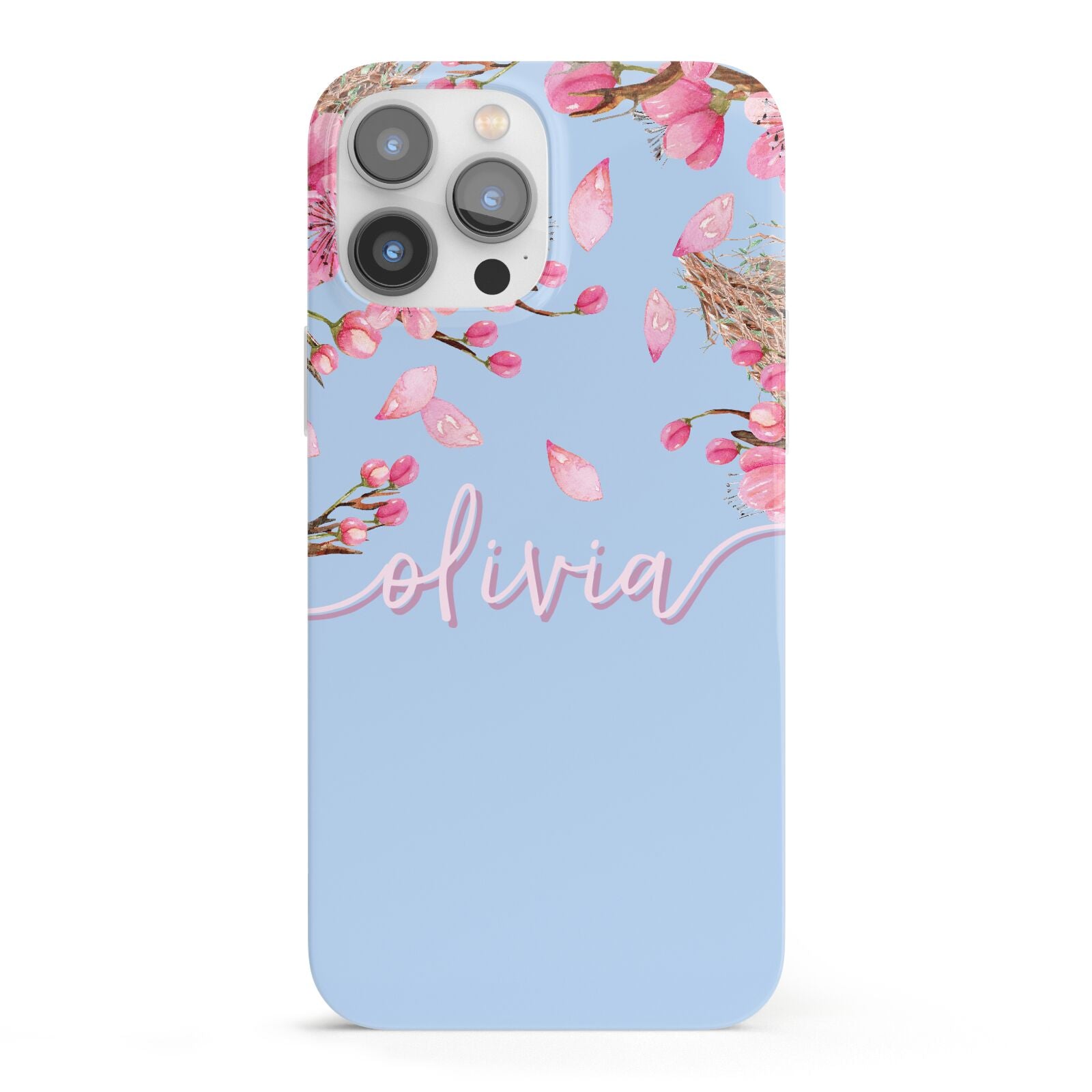 Personalised Blue Pink Blossom iPhone 13 Pro Max Full Wrap 3D Snap Case