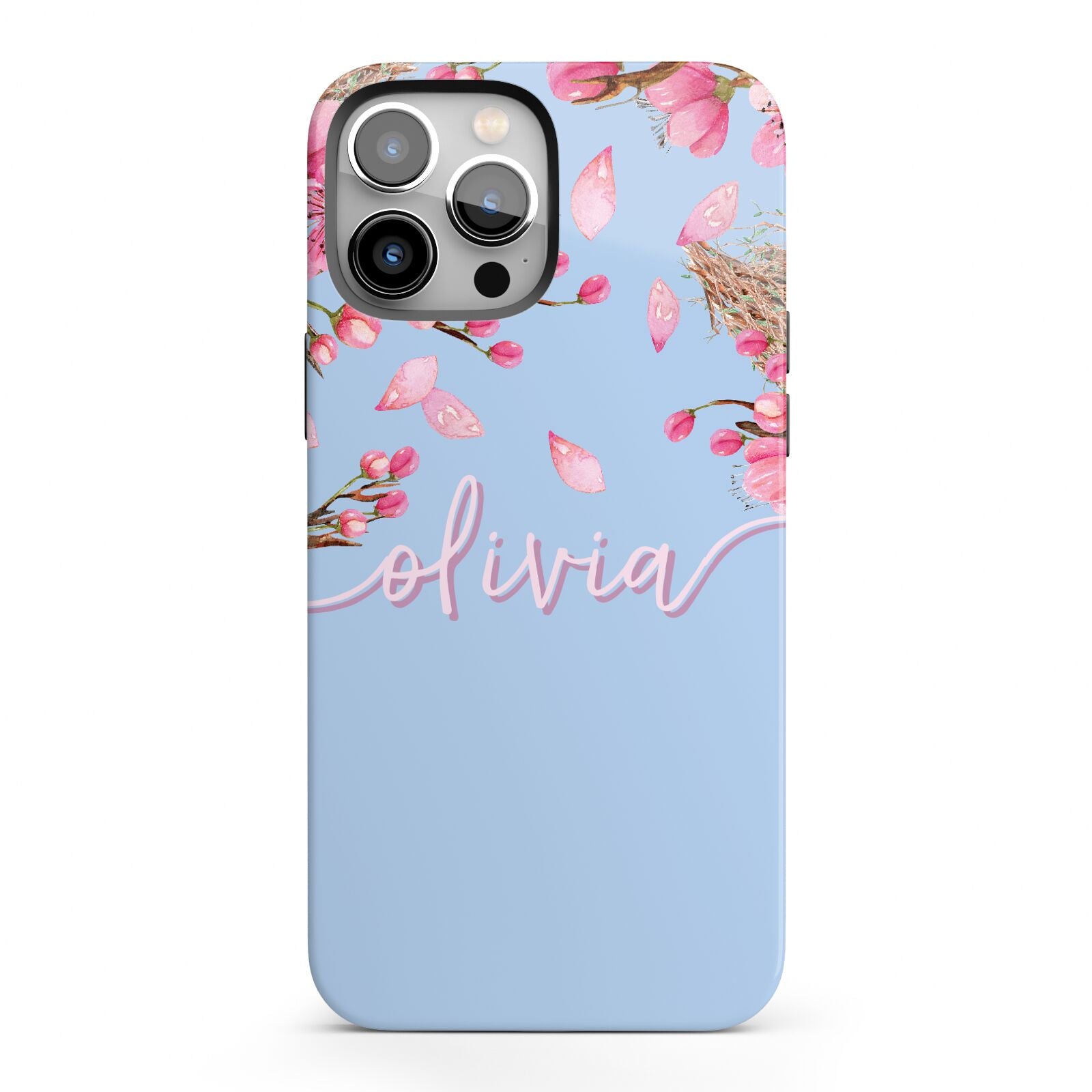 Personalised Blue Pink Blossom iPhone 13 Pro Max Full Wrap 3D Tough Case