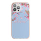 Personalised Blue Pink Blossom iPhone 13 Pro Max TPU Impact Case with Pink Edges