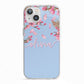 Personalised Blue Pink Blossom iPhone 13 TPU Impact Case with White Edges