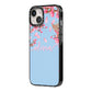 Personalised Blue Pink Blossom iPhone 14 Black Impact Case Side Angle on Silver phone