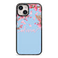 Personalised Blue Pink Blossom iPhone 14 Black Impact Case on Silver phone