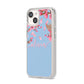 Personalised Blue Pink Blossom iPhone 14 Clear Tough Case Starlight Angled Image