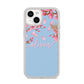 Personalised Blue Pink Blossom iPhone 14 Glitter Tough Case Starlight
