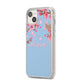 Personalised Blue Pink Blossom iPhone 14 Plus Clear Tough Case Starlight Angled Image