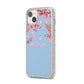 Personalised Blue Pink Blossom iPhone 14 Plus Glitter Tough Case Starlight Angled Image