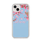 Personalised Blue Pink Blossom iPhone 14 Plus Glitter Tough Case Starlight