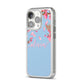 Personalised Blue Pink Blossom iPhone 14 Pro Clear Tough Case Silver Angled Image