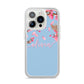 Personalised Blue Pink Blossom iPhone 14 Pro Clear Tough Case Silver