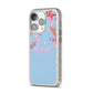 Personalised Blue Pink Blossom iPhone 14 Pro Glitter Tough Case Silver Angled Image