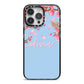 Personalised Blue Pink Blossom iPhone 14 Pro Max Black Impact Case on Silver phone
