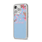 Personalised Blue Pink Blossom iPhone 14 Pro Max Glitter Tough Case Silver Angled Image