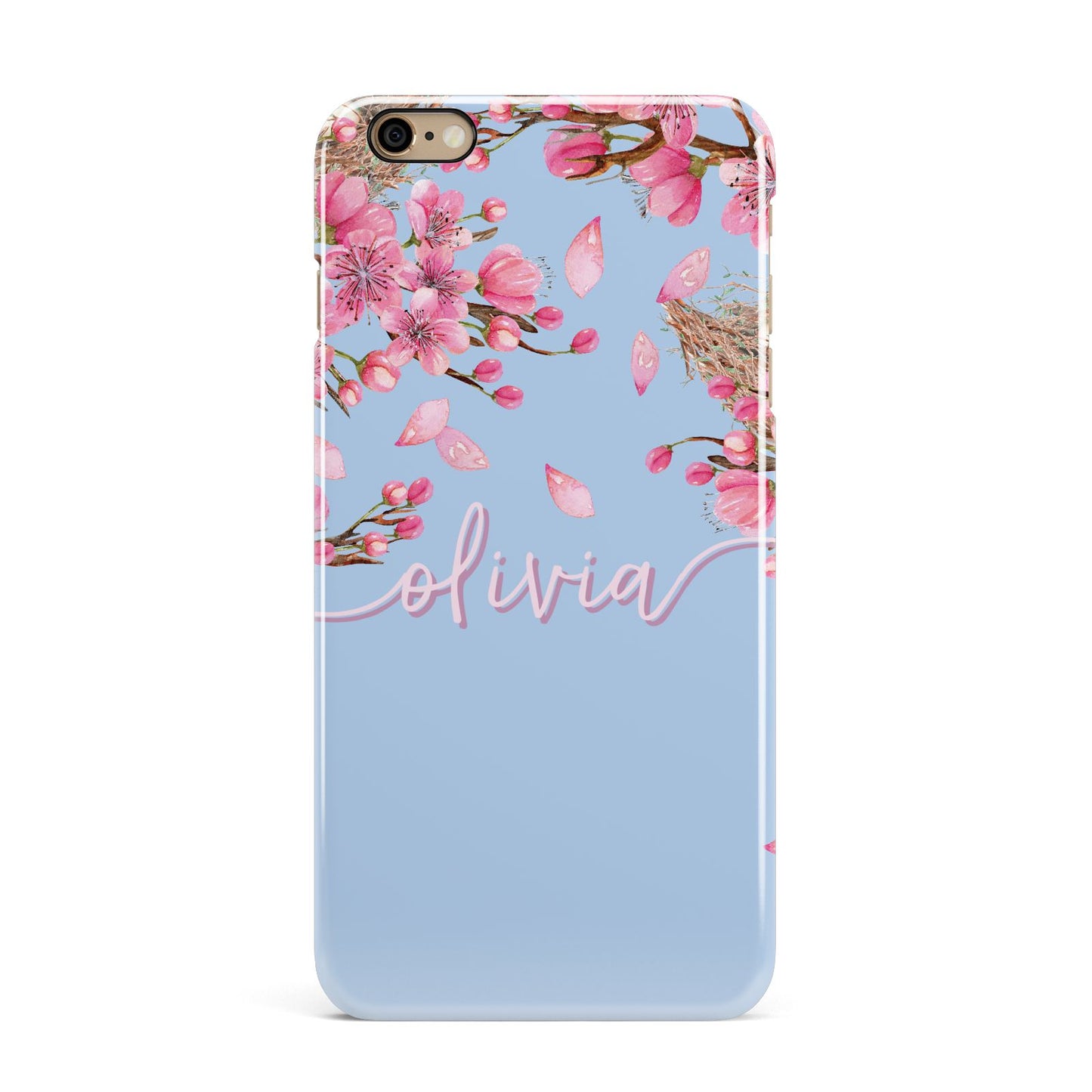 Personalised Blue Pink Blossom iPhone 6 Plus 3D Snap Case on Gold Phone