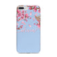 Personalised Blue Pink Blossom iPhone 7 Plus Bumper Case on Silver iPhone