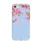Personalised Blue Pink Blossom iPhone 8 Bumper Case on Silver iPhone