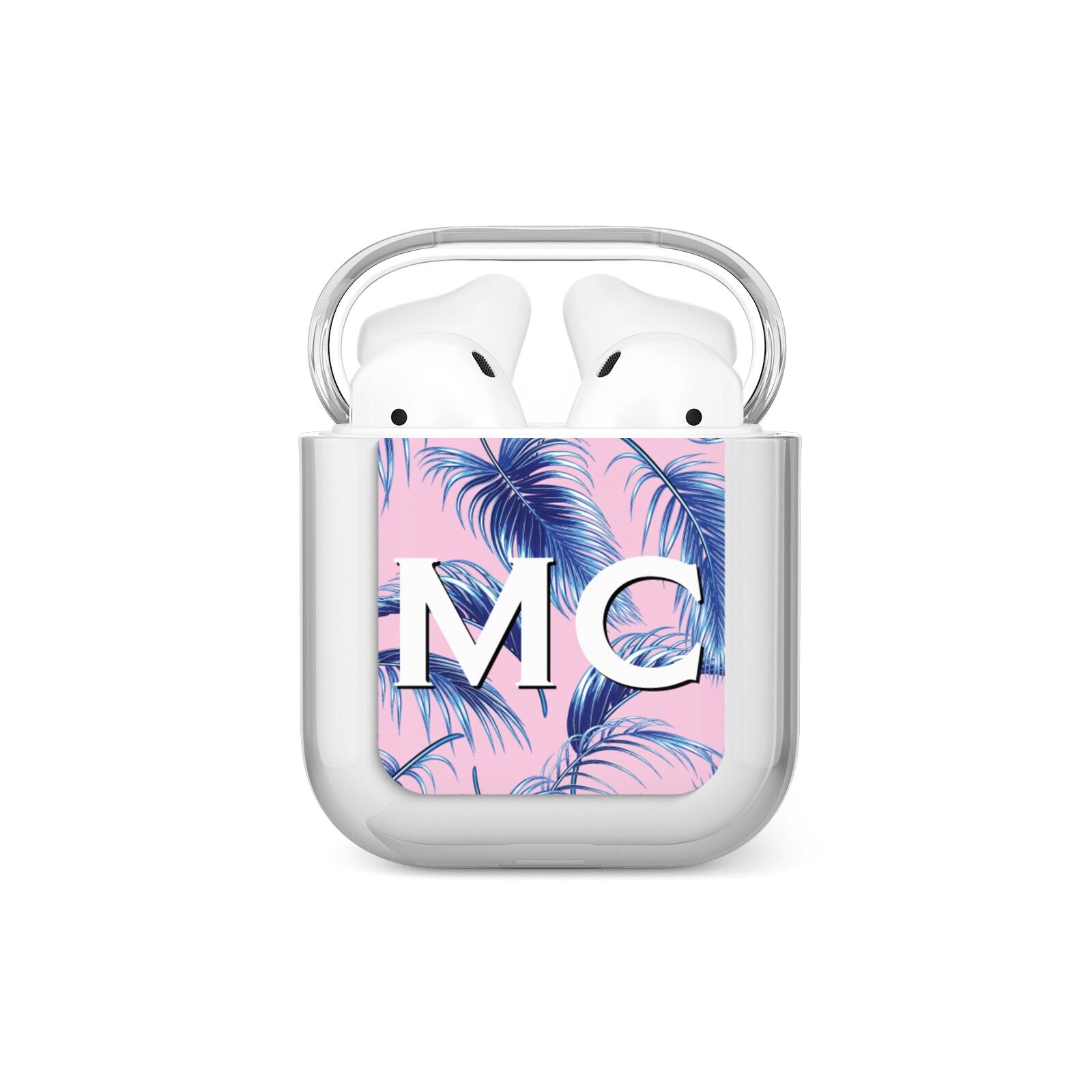 Personalised Blue Pink Palm Leaf AirPods Case