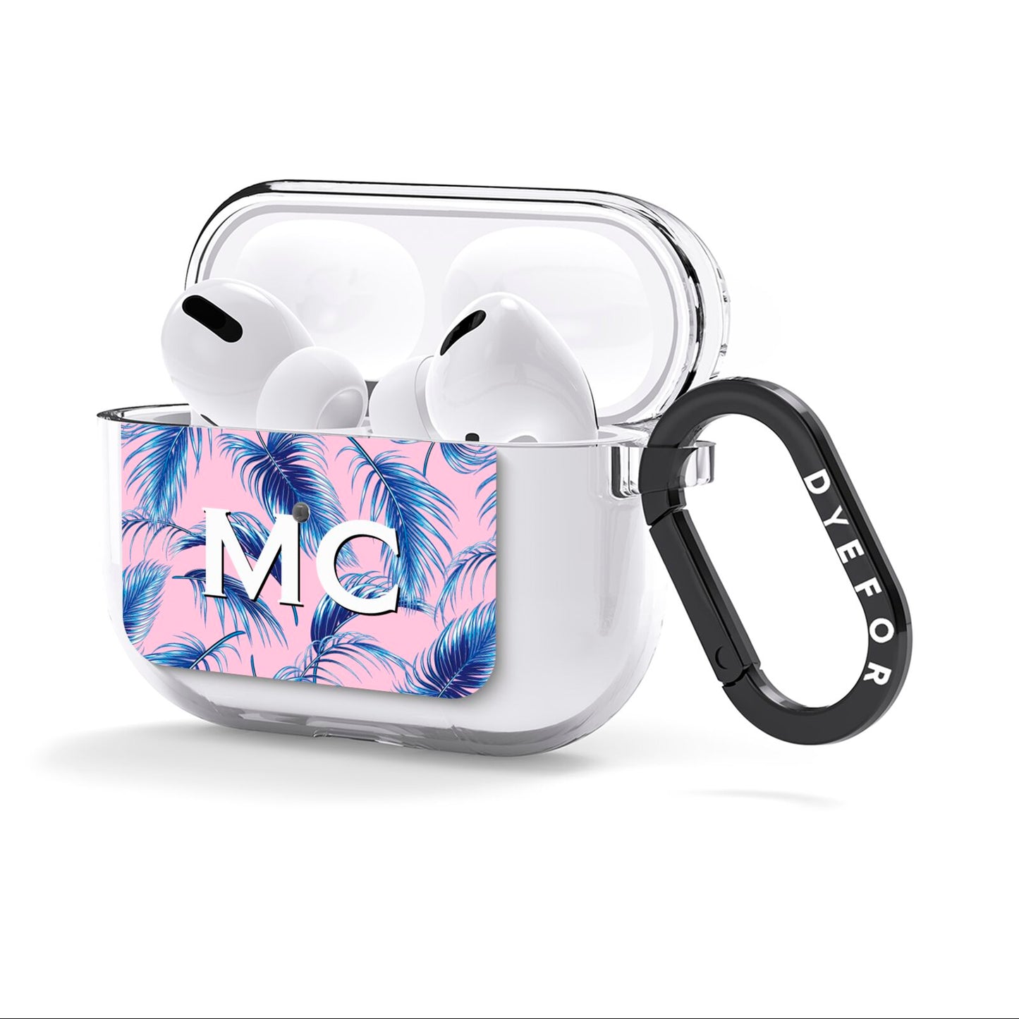 Personalised Blue Pink Palm Leaf AirPods Clear Case 3rd Gen Side Image